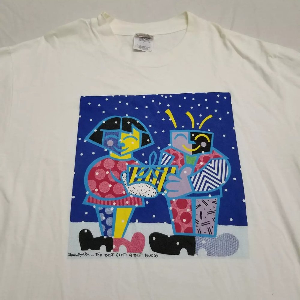 Vintage 90s Romero Britto Best Buddies Art T Shirt Pop Art Warhol Keith Haring